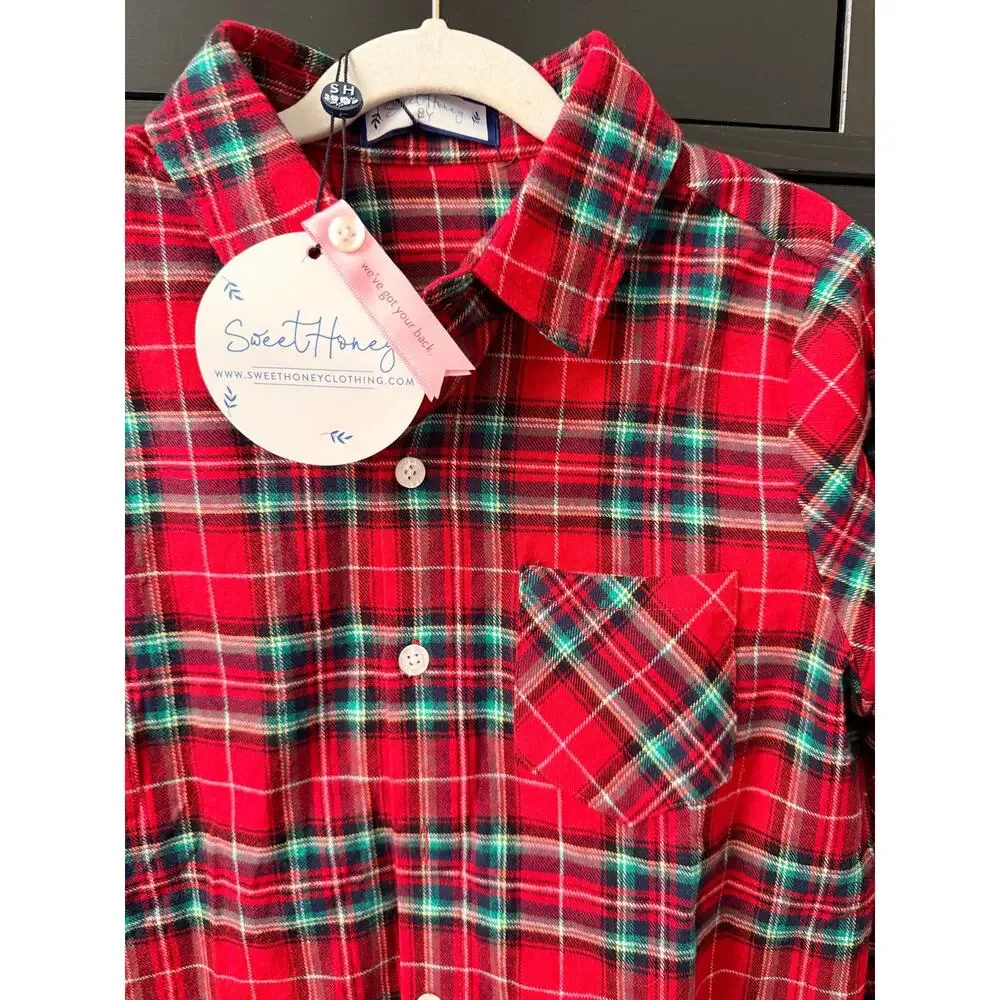 Sweet Honey Red and Green Plaid Flannel Shirt - Boys 8